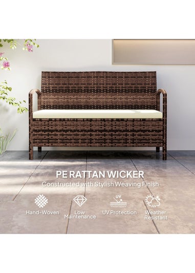 Outsunny Rattan Garden Bench with Storage Cushioned Outdoor Bench (125L)