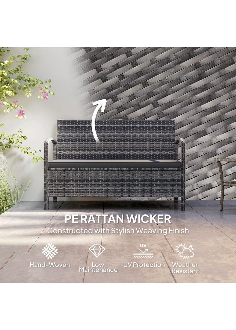 Outsunny Rattan Garden Bench with Storage Cushioned Outdoor Bench (125L)