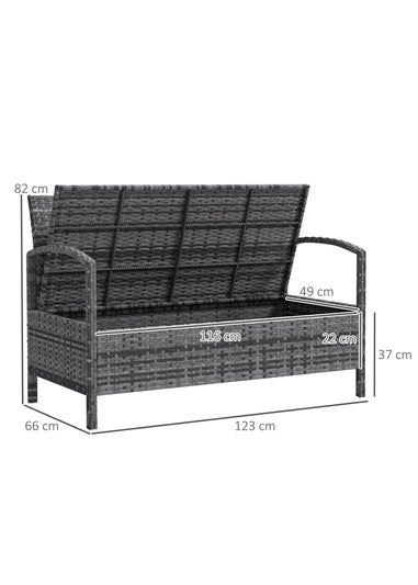 Outsunny Rattan Garden Bench with Storage Cushioned Outdoor Bench (125L)