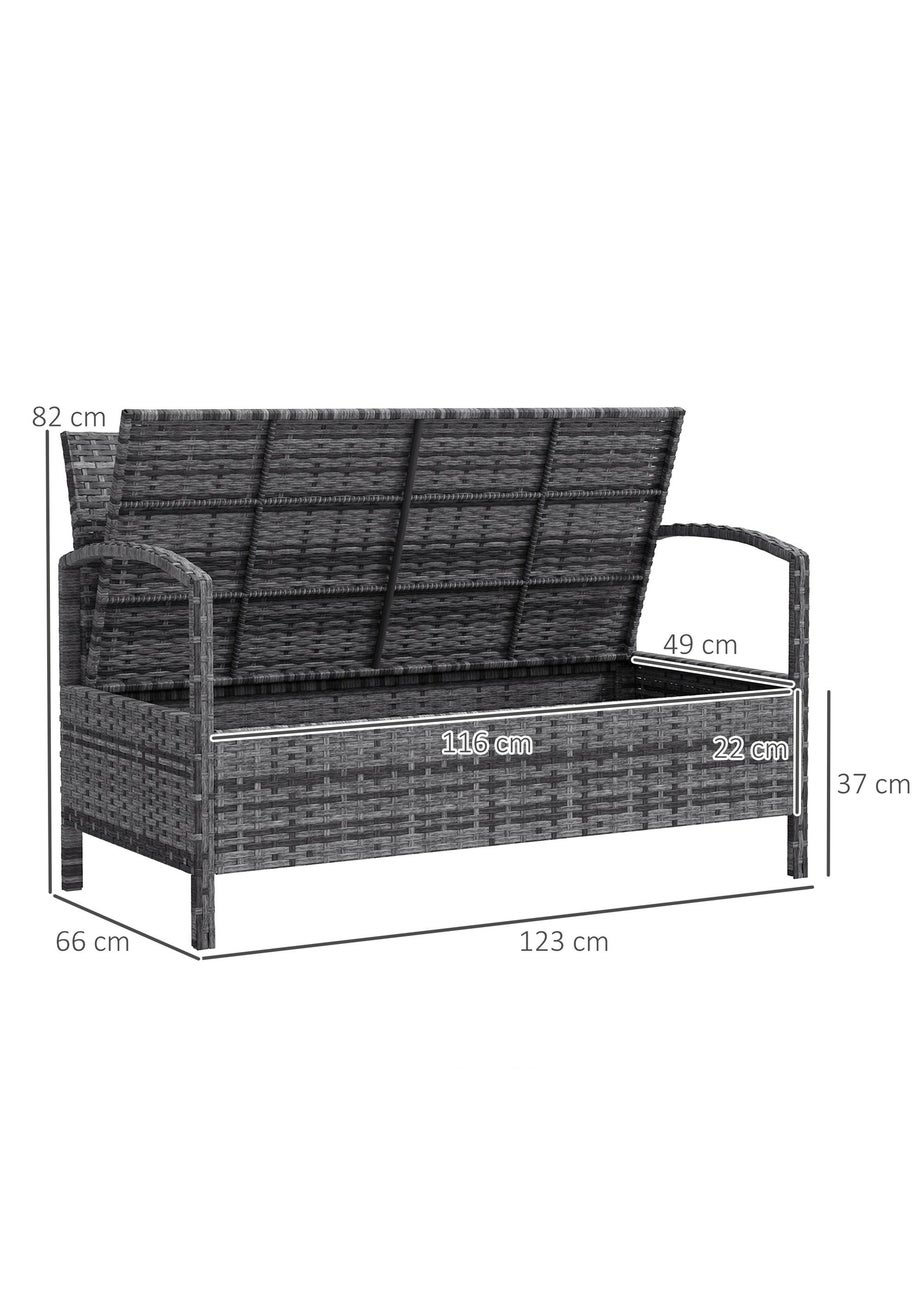 Outsunny Rattan Garden Bench with Storage Cushioned Outdoor Bench (125L)
