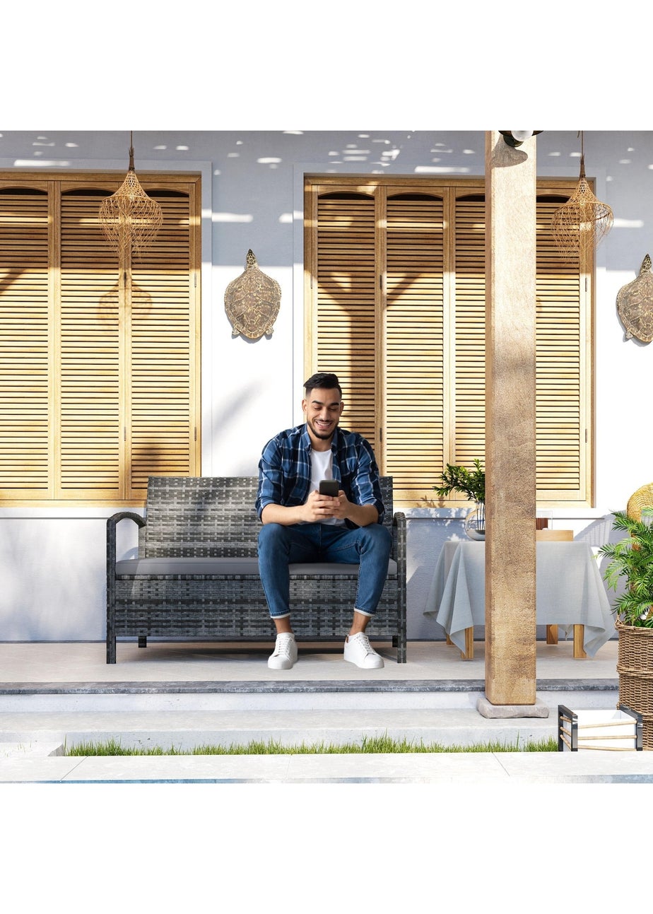 Outsunny Rattan Garden Bench with Storage Cushioned Outdoor Bench (125L)