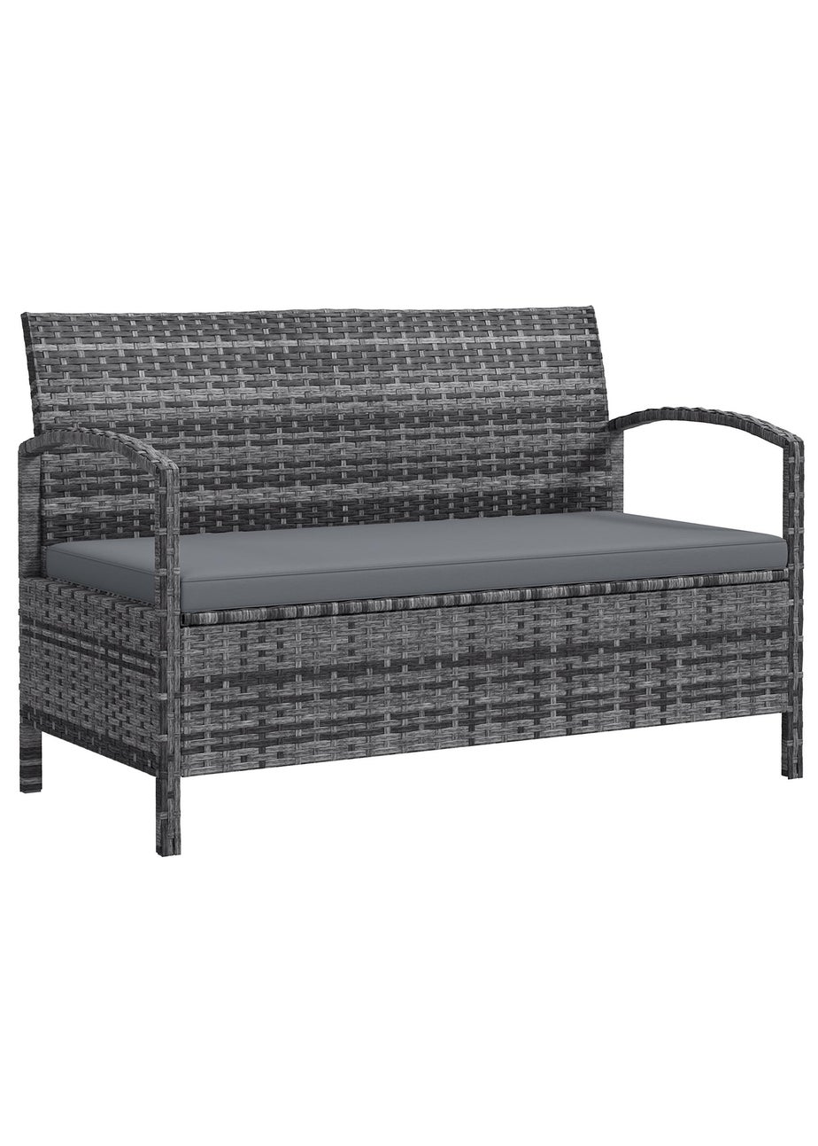 Outsunny Rattan Garden Bench with Storage Cushioned Outdoor Bench (125L)