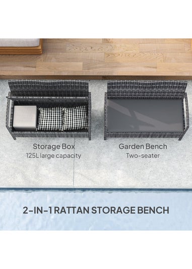 Outsunny Rattan Garden Bench with Storage Cushioned Outdoor Bench (125L)