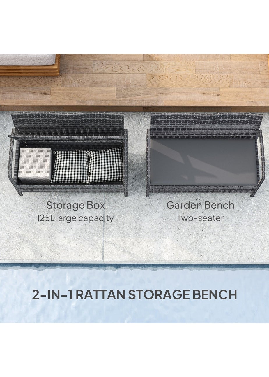 Outsunny Rattan Garden Bench with Storage Cushioned Outdoor Bench (125L)