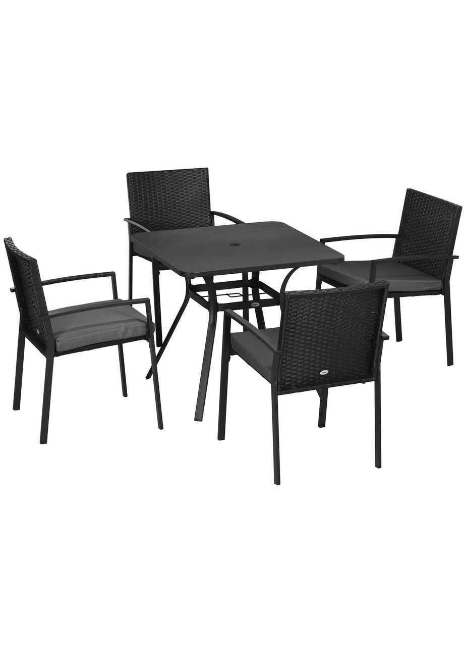 Outsunny Rattan Garden Dining Set for 4 with Cushions Umbrella Hole Black