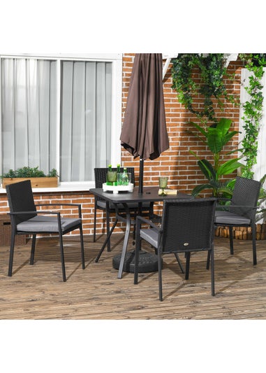 Outsunny Rattan Garden Dining Set for 4 with Cushions Umbrella Hole Black