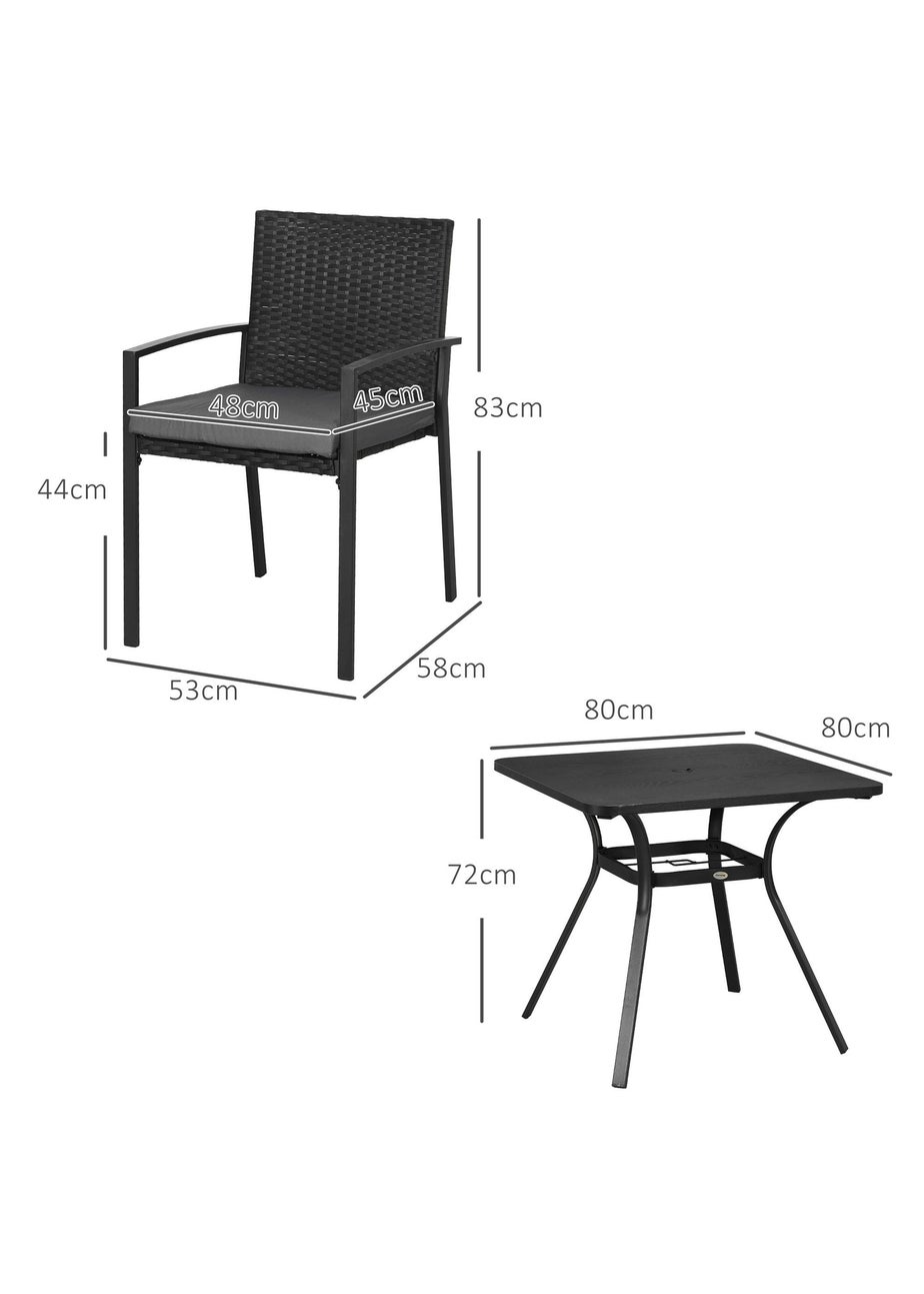 Outsunny Rattan Garden Dining Set for 4 with Cushions Umbrella Hole Black