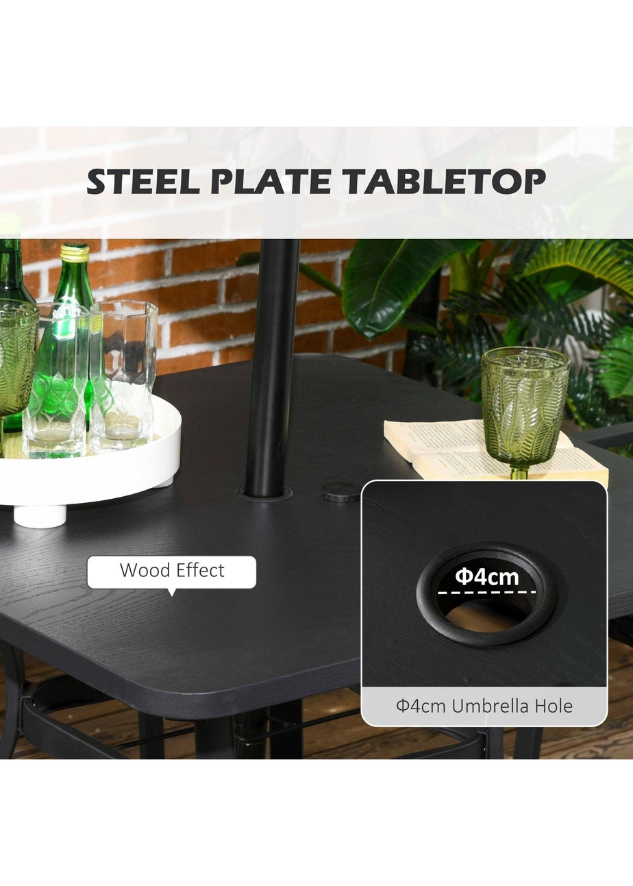 Outsunny Rattan Garden Dining Set for 4 with Cushions Umbrella Hole Black