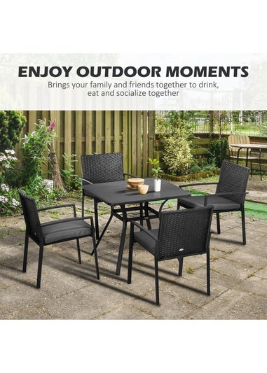 Outsunny Rattan Garden Dining Set for 4 with Cushions Umbrella Hole Black