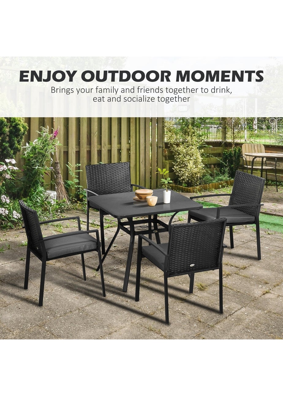Outsunny Rattan Garden Dining Set for 4 with Cushions Umbrella Hole Black