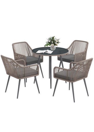Outsunny Rattan Dining Set 4 Seater Rattan Garden Furniture Light Brown
