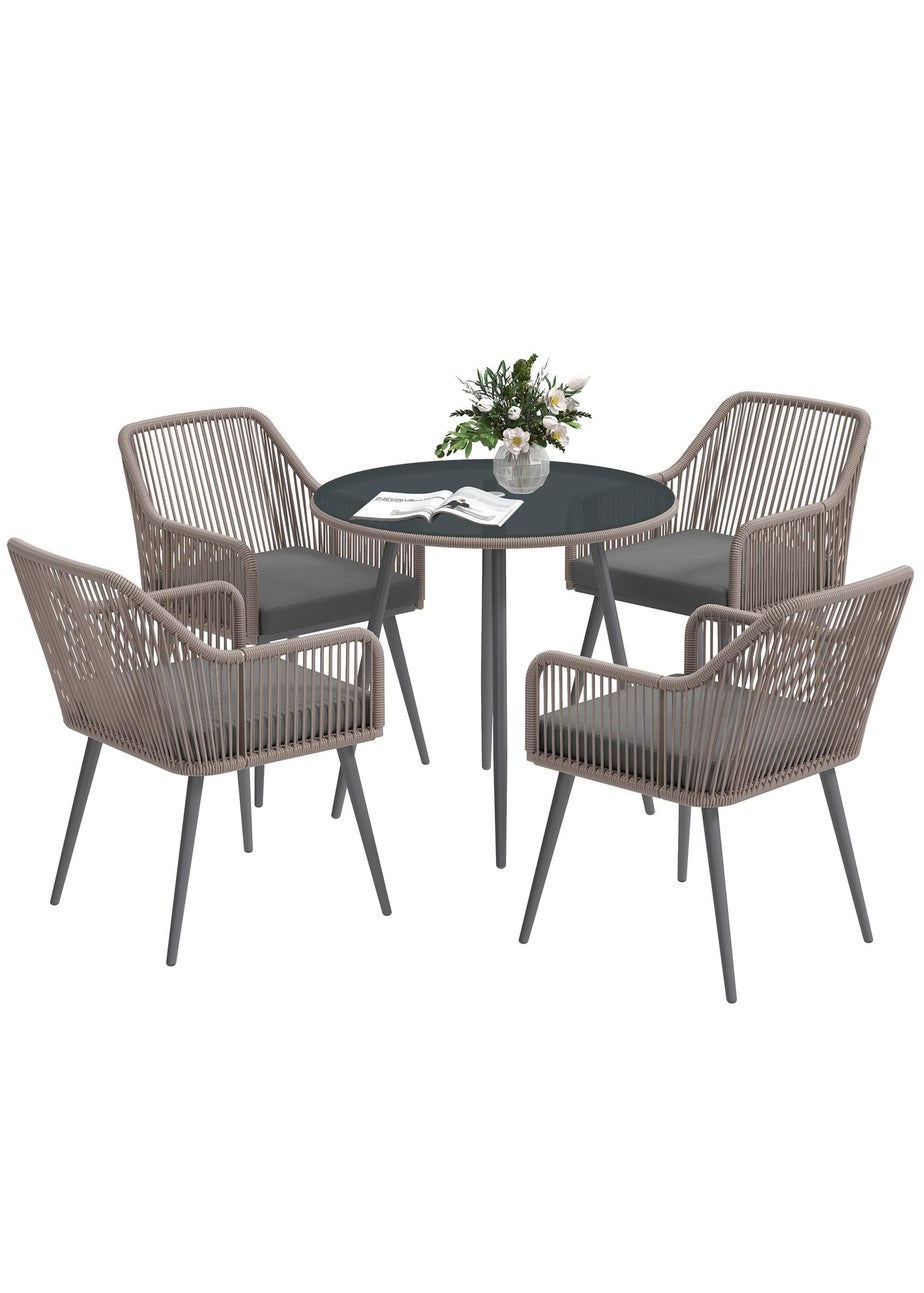 Outsunny Rattan Dining Set 4 Seater Rattan Garden Furniture Light Brown