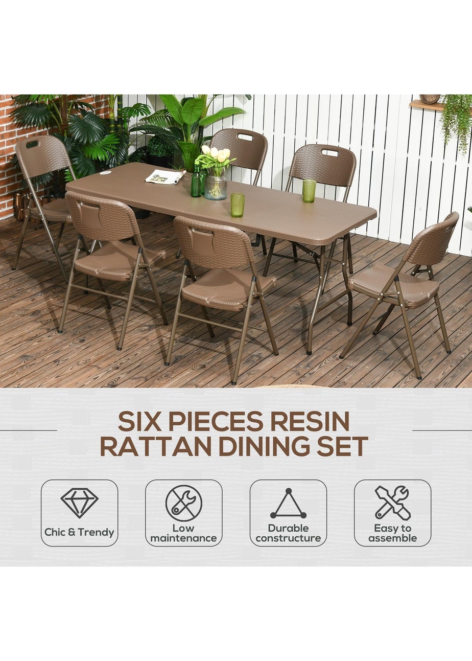 Outsuny HDPE Molding Design Resin Rattan Dining Set Foldable Table and Chairs