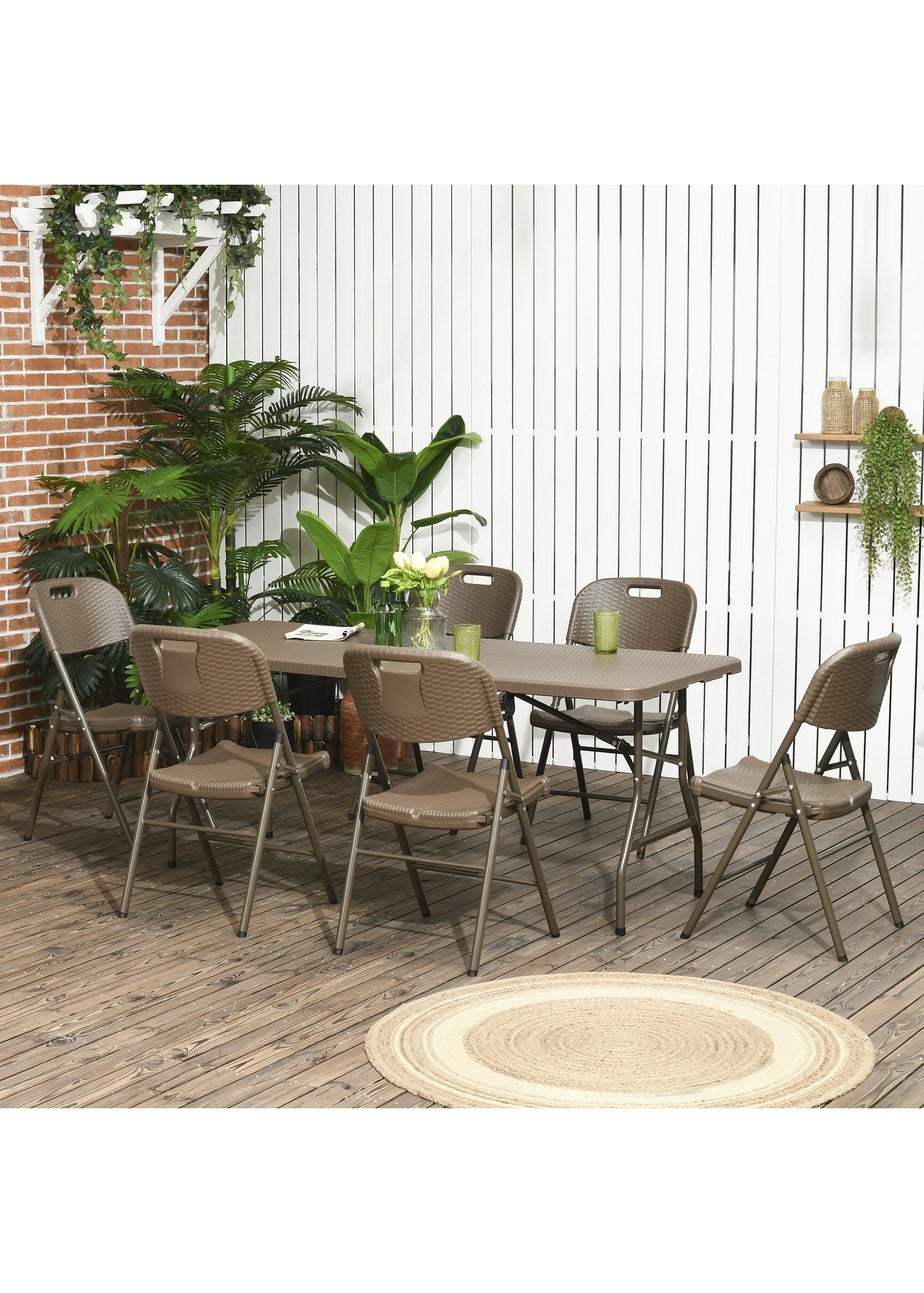 Outsuny HDPE Molding Design Resin Rattan Dining Set Foldable Table and Chairs