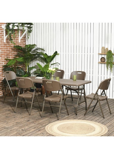 Outsuny HDPE Molding Design Resin Rattan Dining Set Foldable Table and Chairs
