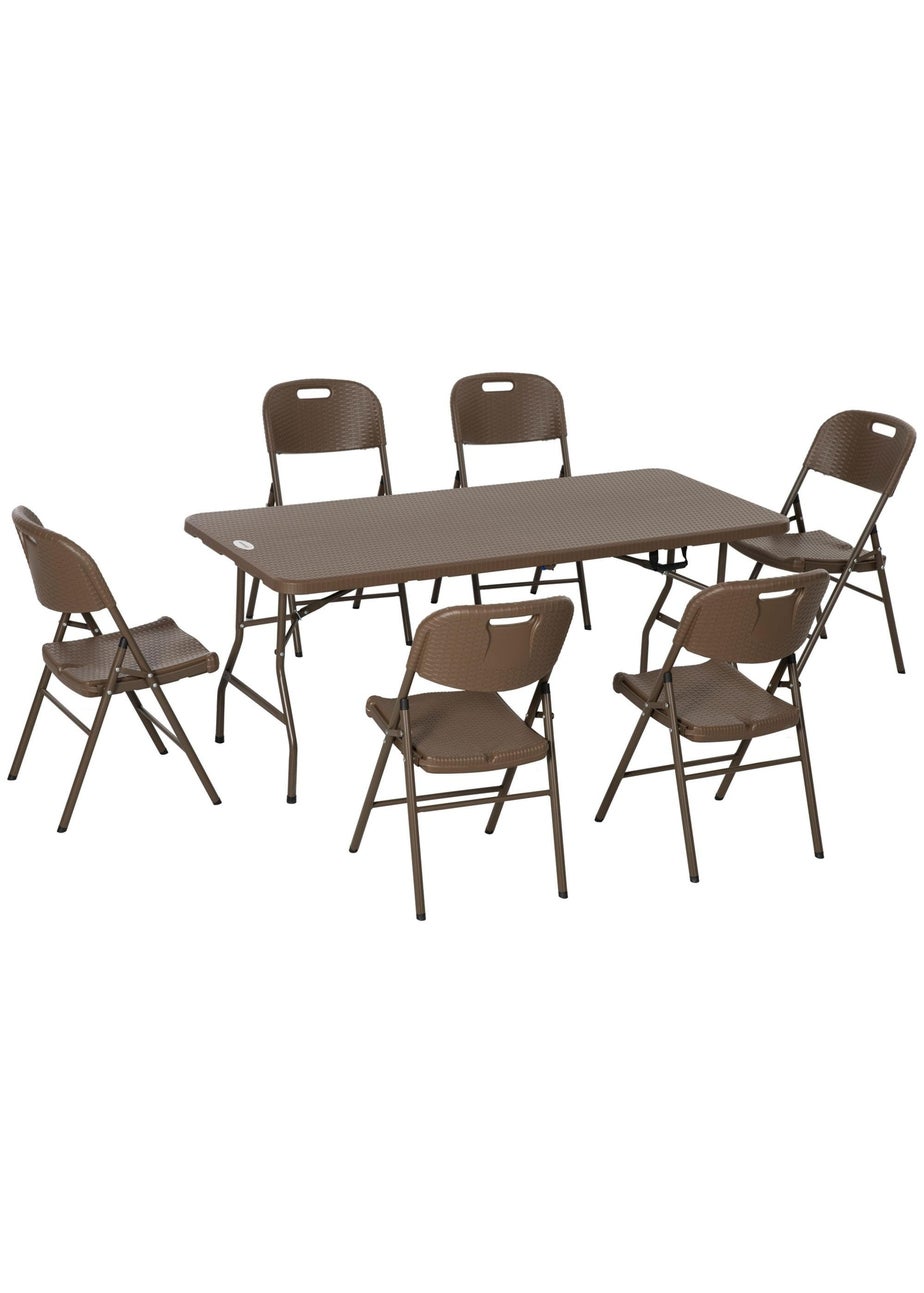 Outsuny HDPE Molding Design Resin Rattan Dining Set Foldable Table and Chairs