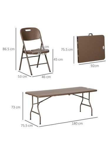 Outsuny HDPE Molding Design Resin Rattan Dining Set Foldable Table and Chairs