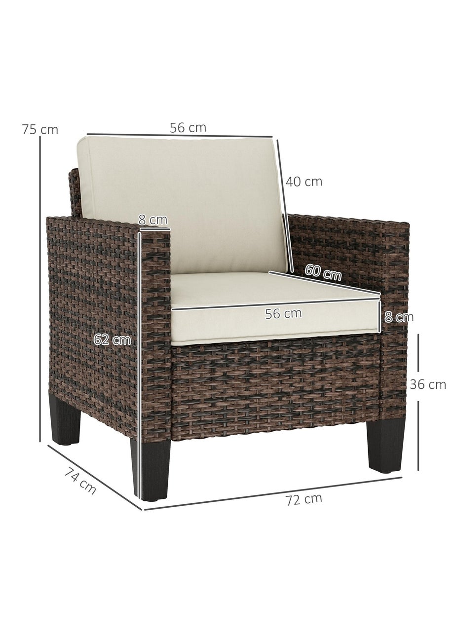 Outsunny Single Rattan Chair Garden Armchair with Cushions