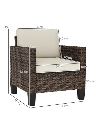 Outsunny Single Rattan Chair Garden Armchair with Cushions