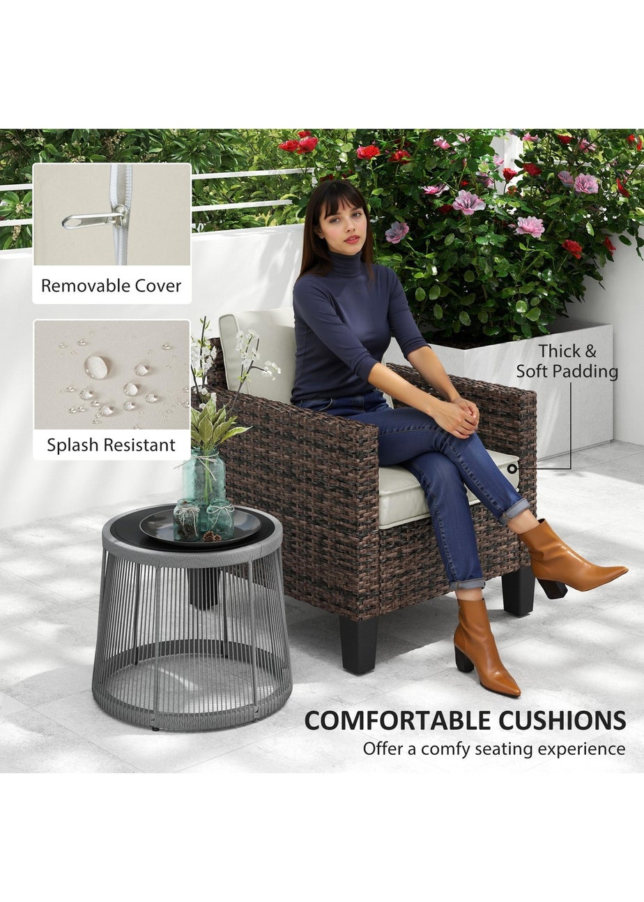 Outsunny Single Rattan Chair Garden Armchair with Cushions