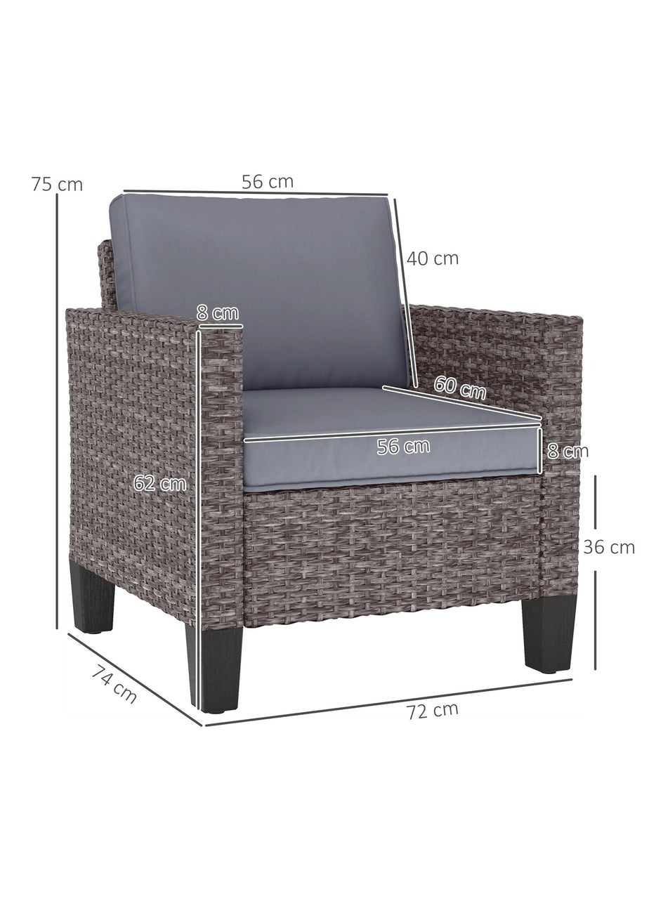 Outsunny Single Rattan Chair Garden Armchair with Cushions