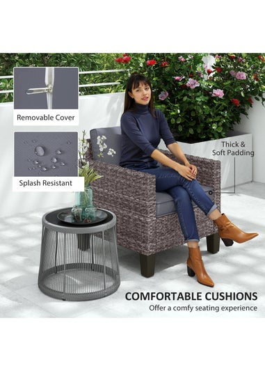 Outsunny Single Rattan Chair Garden Armchair with Cushions