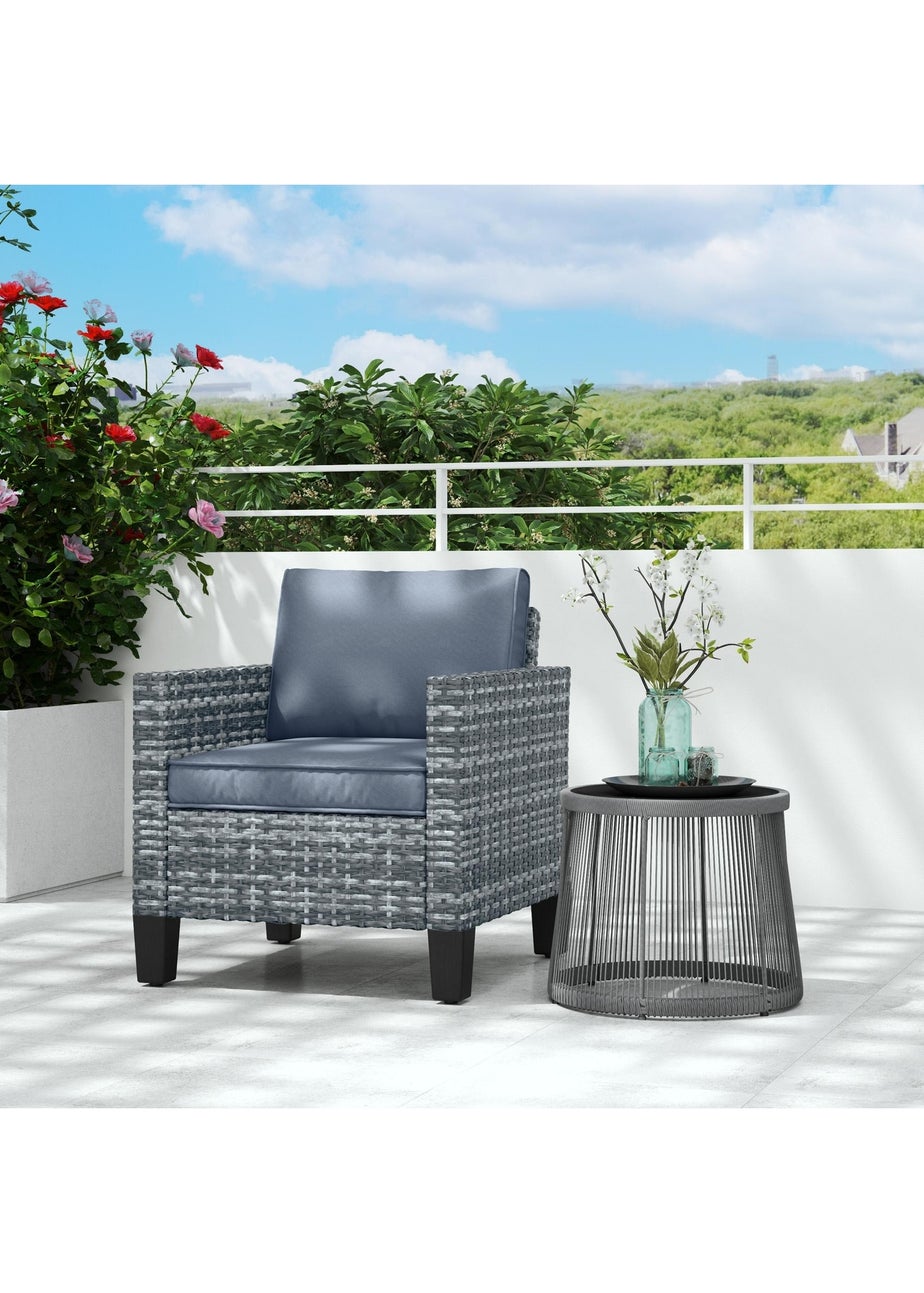Outsunny Single Rattan Chair Garden Armchair with Cushions