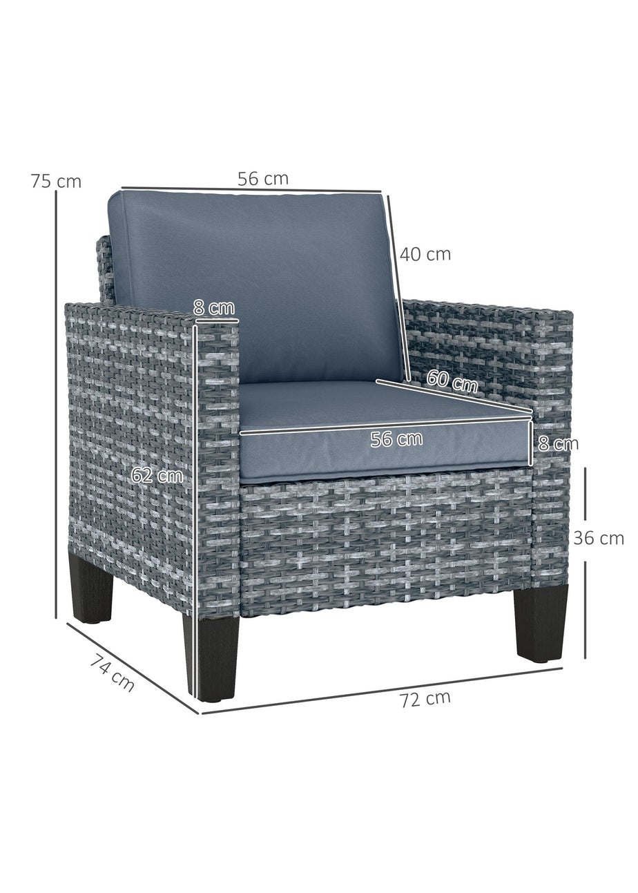 Outsunny Single Rattan Chair Garden Armchair with Cushions