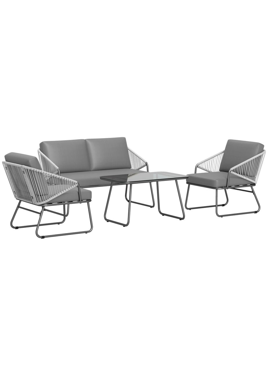 Outsunny 4 Piece Rattan Garden Furniture Set with Cushions