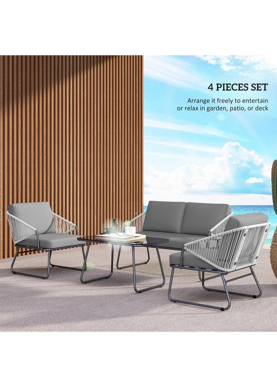 Outsunny 4 Piece Rattan Garden Furniture Set with Cushions