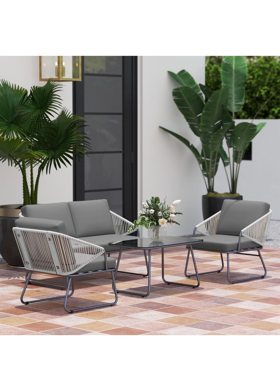 Outsunny 4 Piece Rattan Garden Furniture Set with Cushions