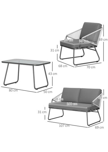 Outsunny 4 Piece Rattan Garden Furniture Set with Cushions