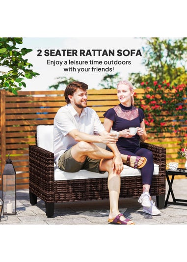 Outsunny Rattan Sofa with Cushions 2 Seater Garden Furniture