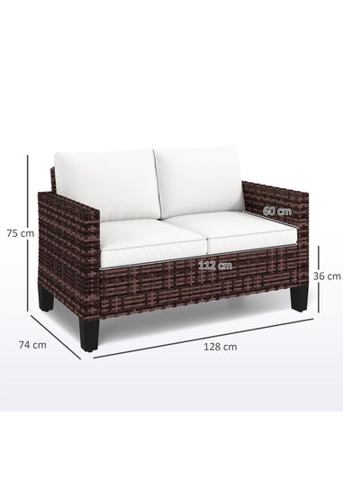 Outsunny Rattan Sofa with Cushions 2 Seater Garden Furniture