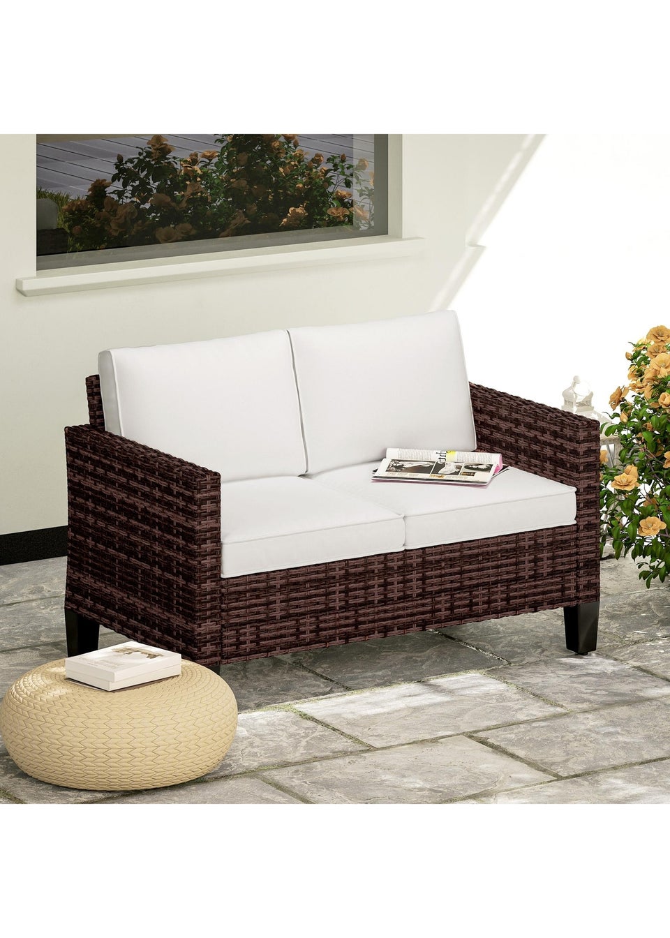 Outsunny Rattan Sofa with Cushions 2 Seater Garden Furniture