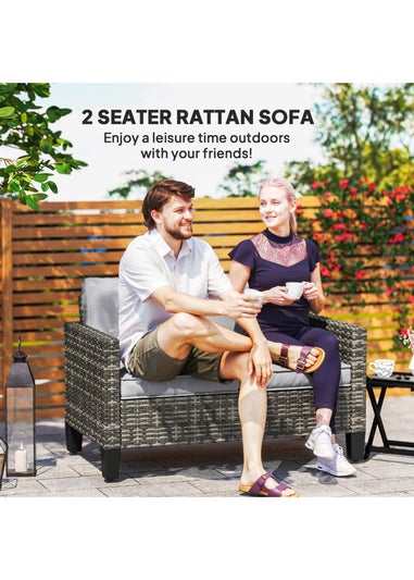 Outsunny Rattan Sofa with Cushions 2 Seater Garden Furniture