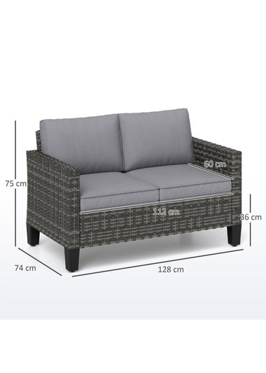 Outsunny Rattan Sofa with Cushions 2 Seater Garden Furniture