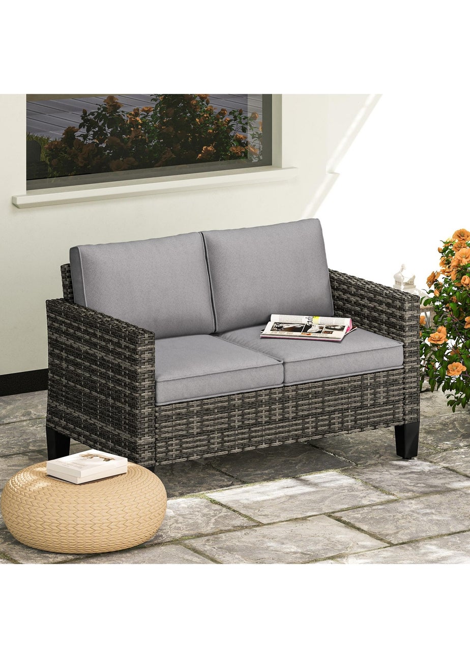 Outsunny Rattan Sofa with Cushions 2 Seater Garden Furniture