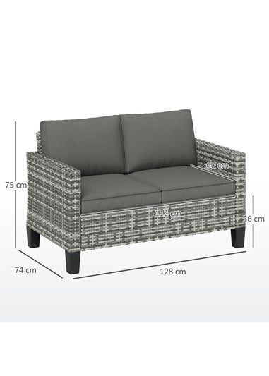 Outsunny Rattan Sofa with Cushions 2 Seater Garden Furniture