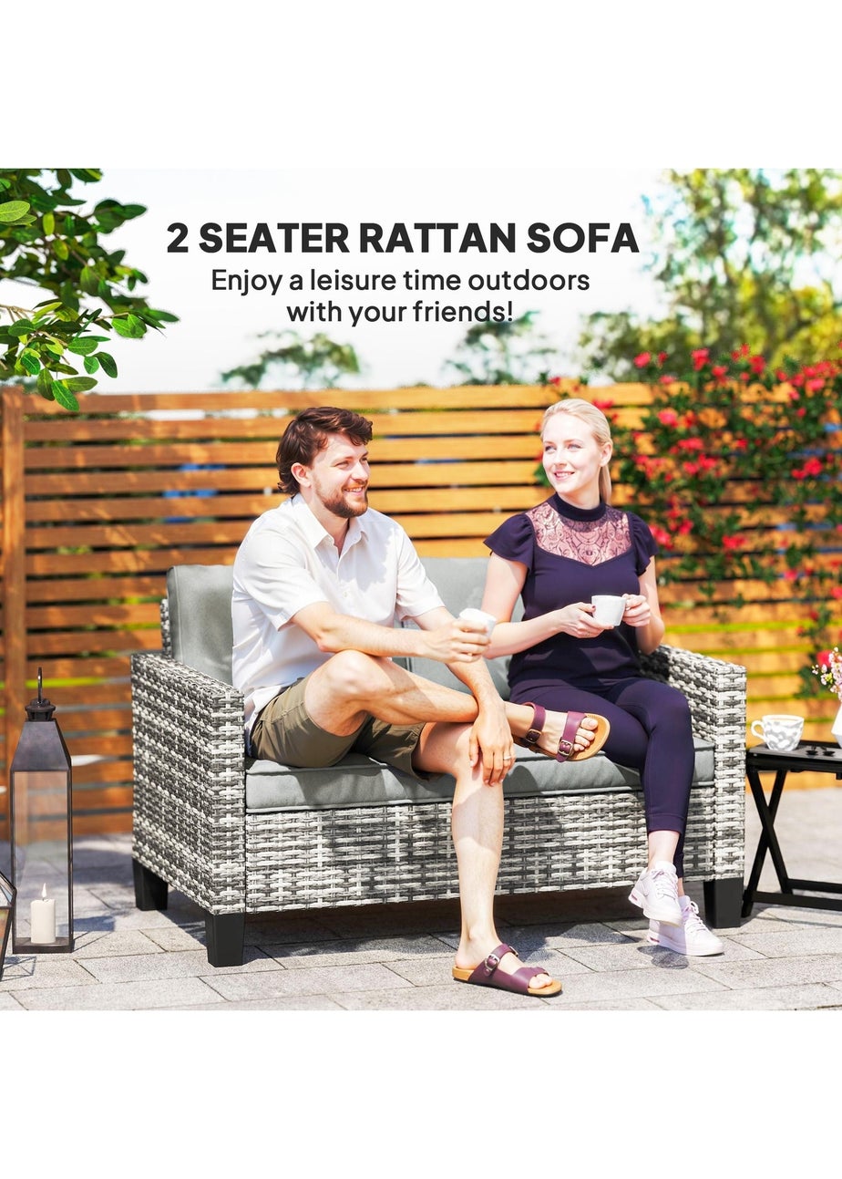 Outsunny Rattan Sofa with Cushions 2 Seater Garden Furniture