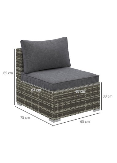 Outsunny Outdoor Garden Furniture Rattan Single Middle Sofa with Cushions