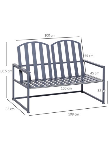 Outsunny 2 Seat Steel Patio Garden Bench Chair Slat Design Backyard Porch Grey