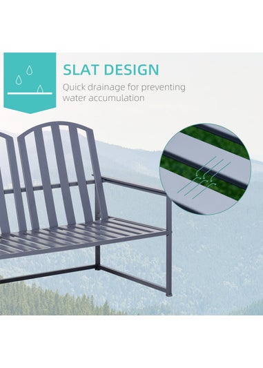 Outsunny 2 Seat Steel Patio Garden Bench Chair Slat Design Backyard Porch Grey