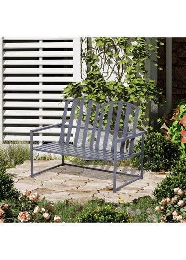 Outsunny 2 Seat Steel Patio Garden Bench Chair Slat Design Backyard Porch Grey