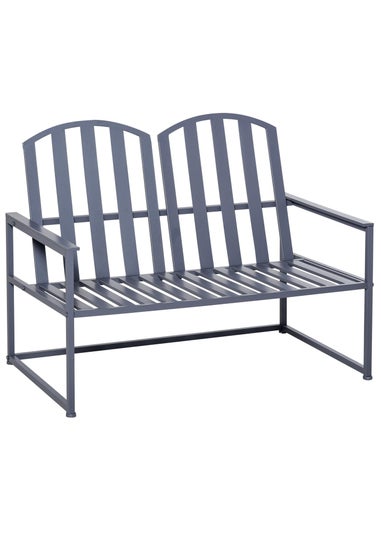 Outsunny 2 Seat Steel Patio Garden Bench Chair Slat Design Backyard Porch Grey