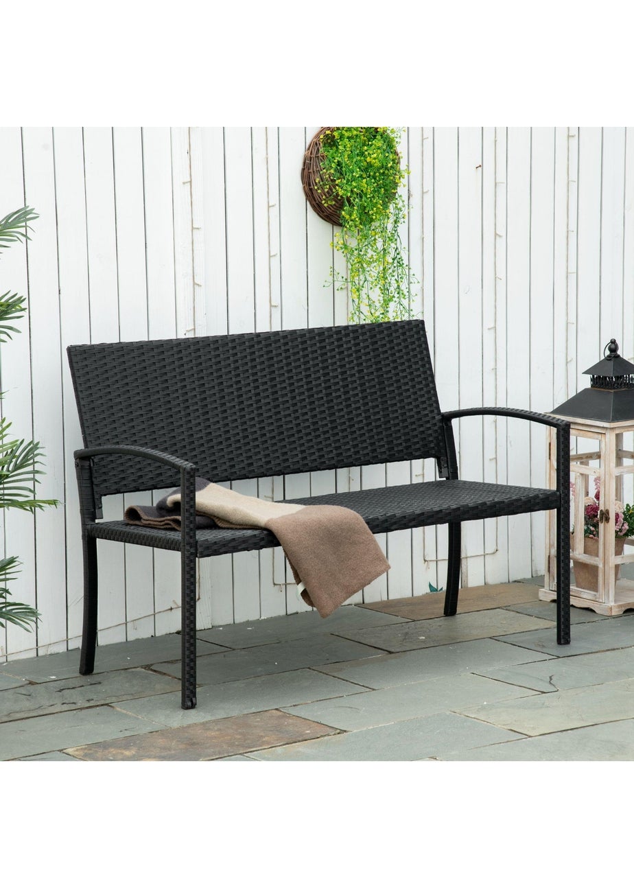 Outsunny Patio Rattan 2 Seater Garden Bench Love Seater Garden Armchair
