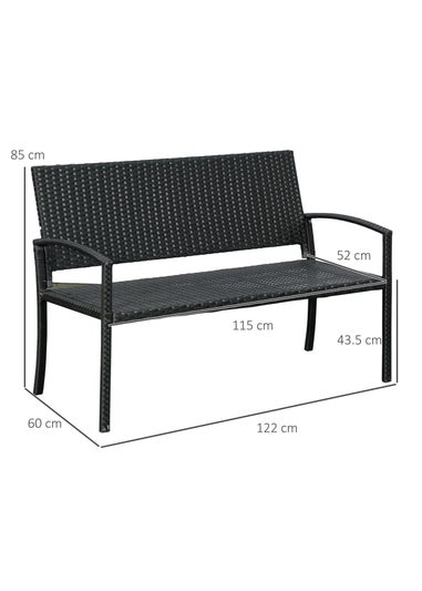 Outsunny Patio Rattan 2 Seater Garden Bench Love Seater Garden Armchair