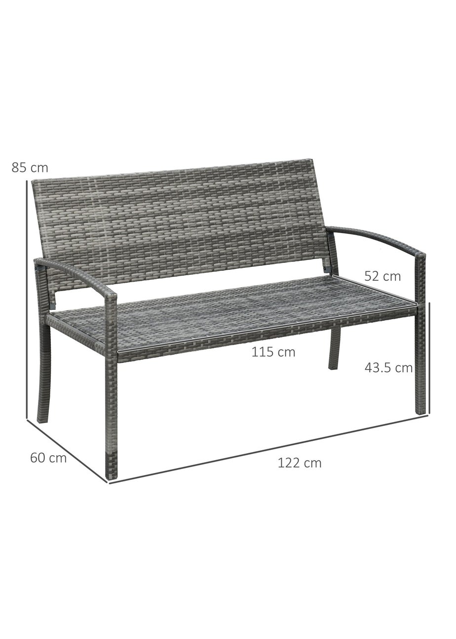 Outsunny Patio Rattan 2 Seater Garden Bench Love Seater Garden Armchair