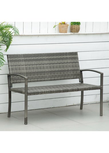 Outsunny Patio Rattan 2 Seater Garden Bench Love Seater Garden Armchair