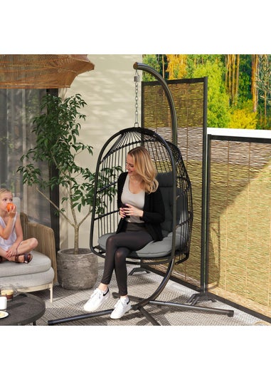 Outsunny Rattan Egg Chair with Installation Kit Indoor Outdoor Swing Chair